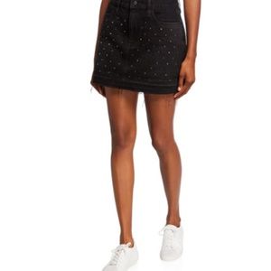 FRAME Embellished Stud Denim Mini Skirt
